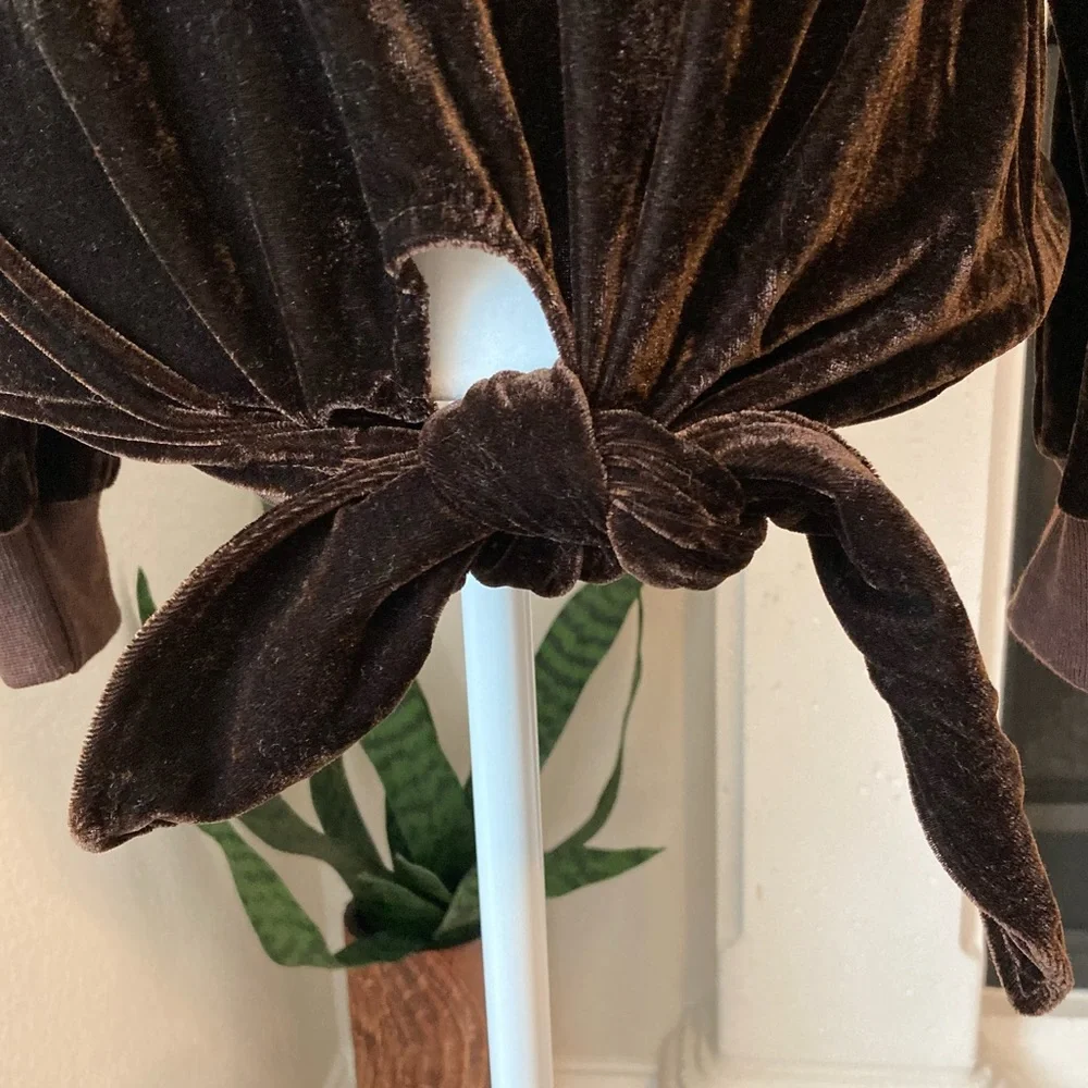 Chocolate Brown Velvet Off the Shoulder Long Sleeve Top Size Small - Picture 3 of 6